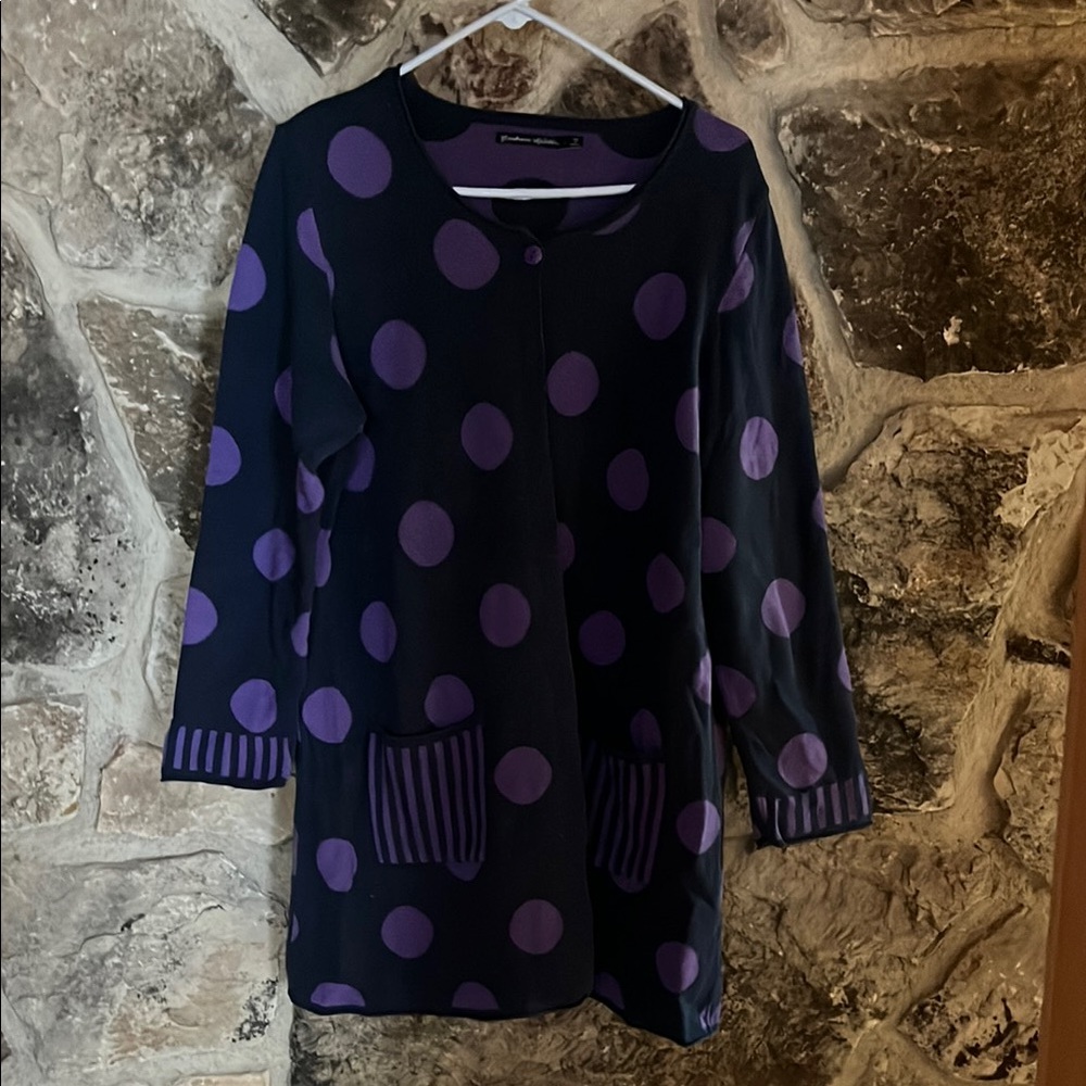 Gudrun Sjoden Black and Purple Polka Dot Cardigan